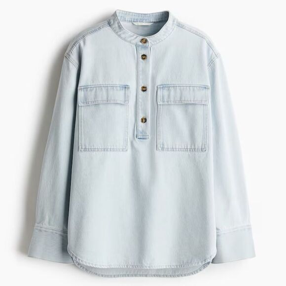 H&M LOOSE-FIT DENIM SHIRT PALE DENIM BLUE - Picture 2 of 4